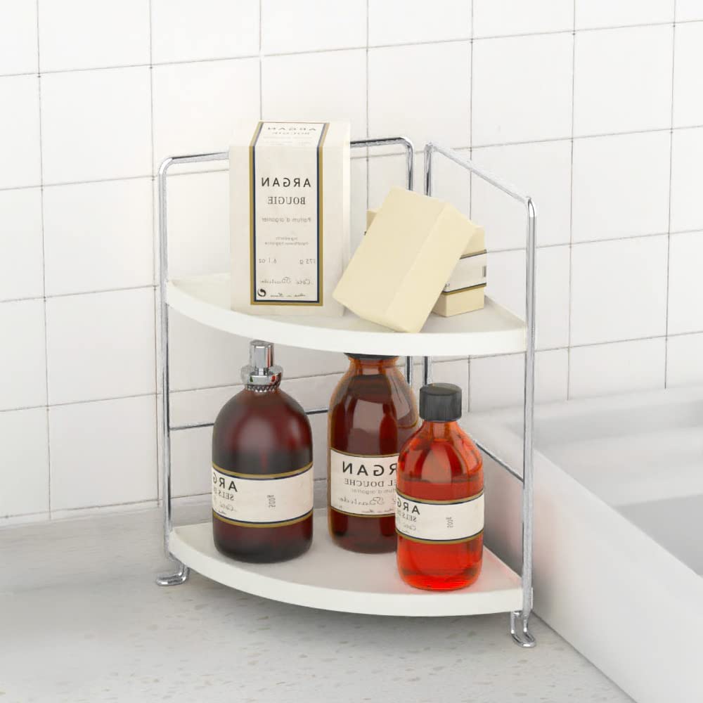 2-Tier Corner Bathroom Countertop Organizer, Kitchen Spice Rack Makeup Storage Shelf Vanity Bedroom Storage Tray (Gold)