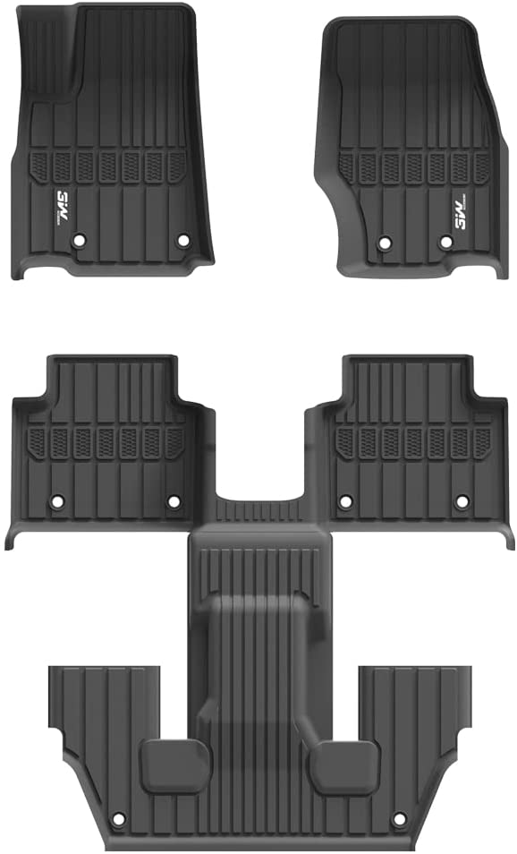 3W Floor Mats&Cargo Liner Compatible for Jeep Grand Cherokee L 2021 2022 6 Seat TPE All Weather Custom Fit 1st 2nd and 3 Rows Car Mats and Trunk Mat, Black(Only for Grand Cherokee L 6 Passenger)