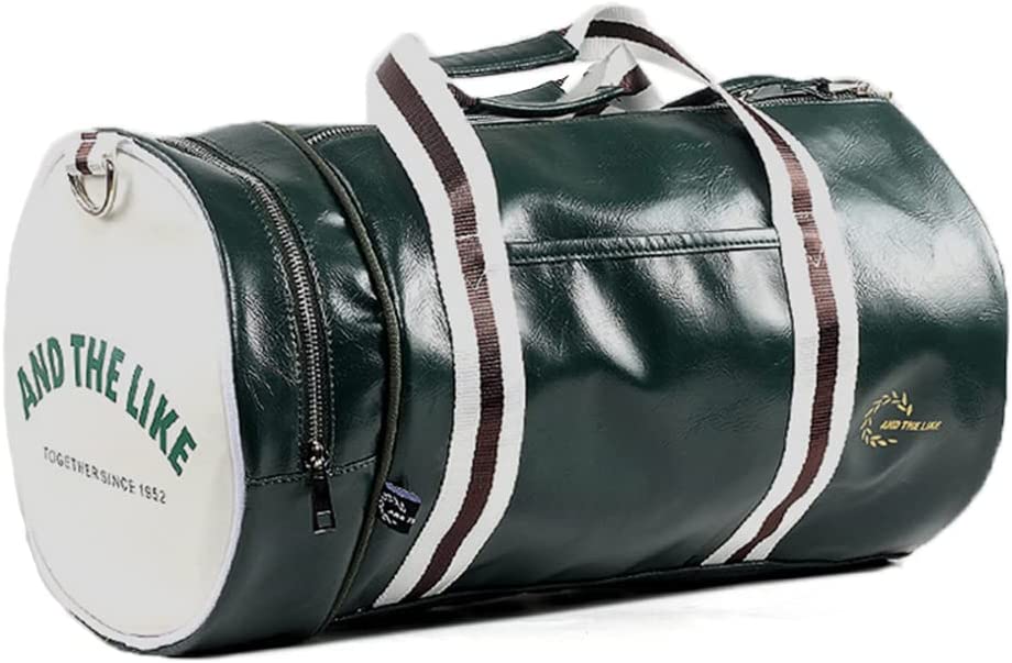 Leather Gym Sports Bag Retro Style Travel Duffel Bag, Cool Cylinder Waterproof Weekender Overnight Fitness Bag with Shoe Compartment & Wet Pocket for Men Women ( Claret Red )