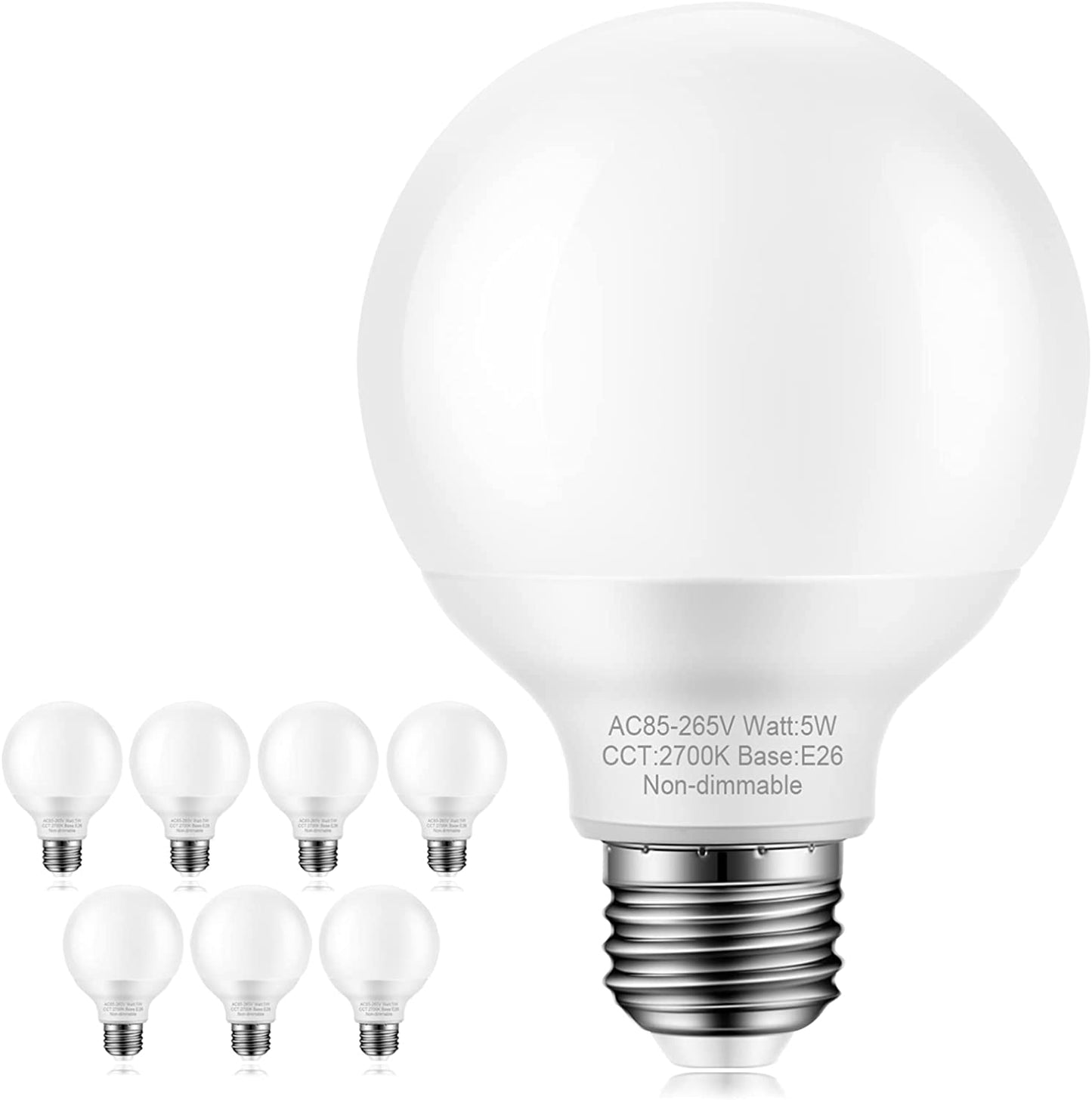 8-Pack Bathroom Light Bulbs, 60 watt Equivalent, Daylight G25 LED Globe Light Bulbs for Bathroom Vanity, E26 Medium Base, 5000K Round Light Bulb Over Mirror, Non-dimmable