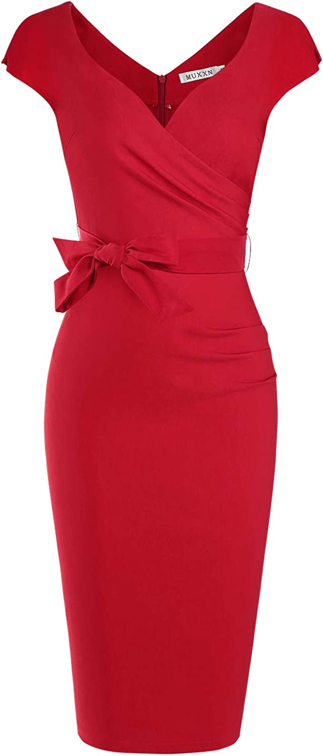 Women's Vintage 1950s Style Wrap V Neck Tie Waist Formal Cocktail Dress