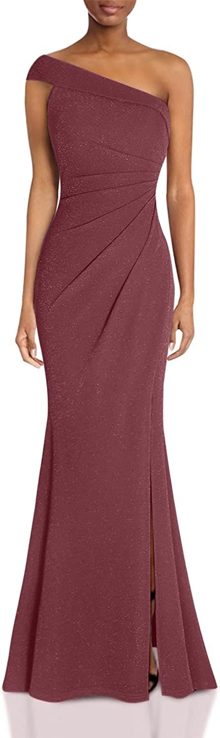 Women's Ruched One Shoulder Side Split Evening Party Dress
