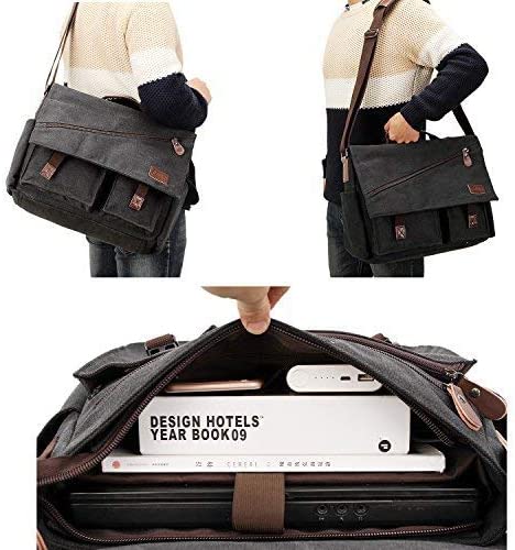 Messenger Bag for Men,Water Resistant Canvas Satchel 14 15.6 17 Inch Laptop Briefcases Business Shoulder Bookbag by RAVUO