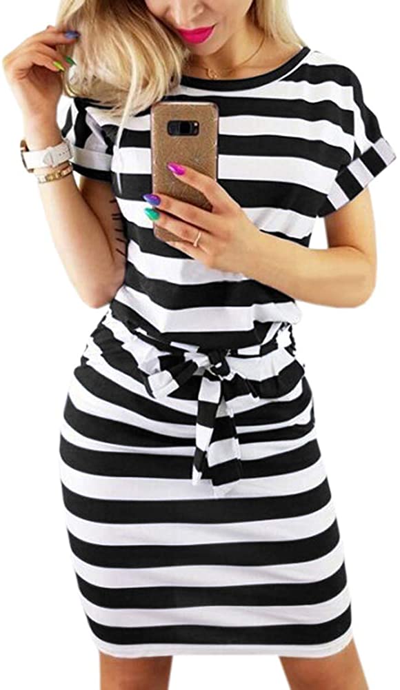 Women's Elegant Short Sleeve Wear to Work Casual Pencil Dress with Belt …