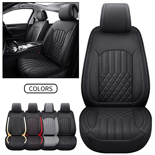 Automotive Seat Covers Universal Fit for Most Cars, Truck SUV Van Murano Forester Rogue Passat Fusion Clarity, Waterproof Non-Slip Faux Leather, 2PCS Front, Black-Gold