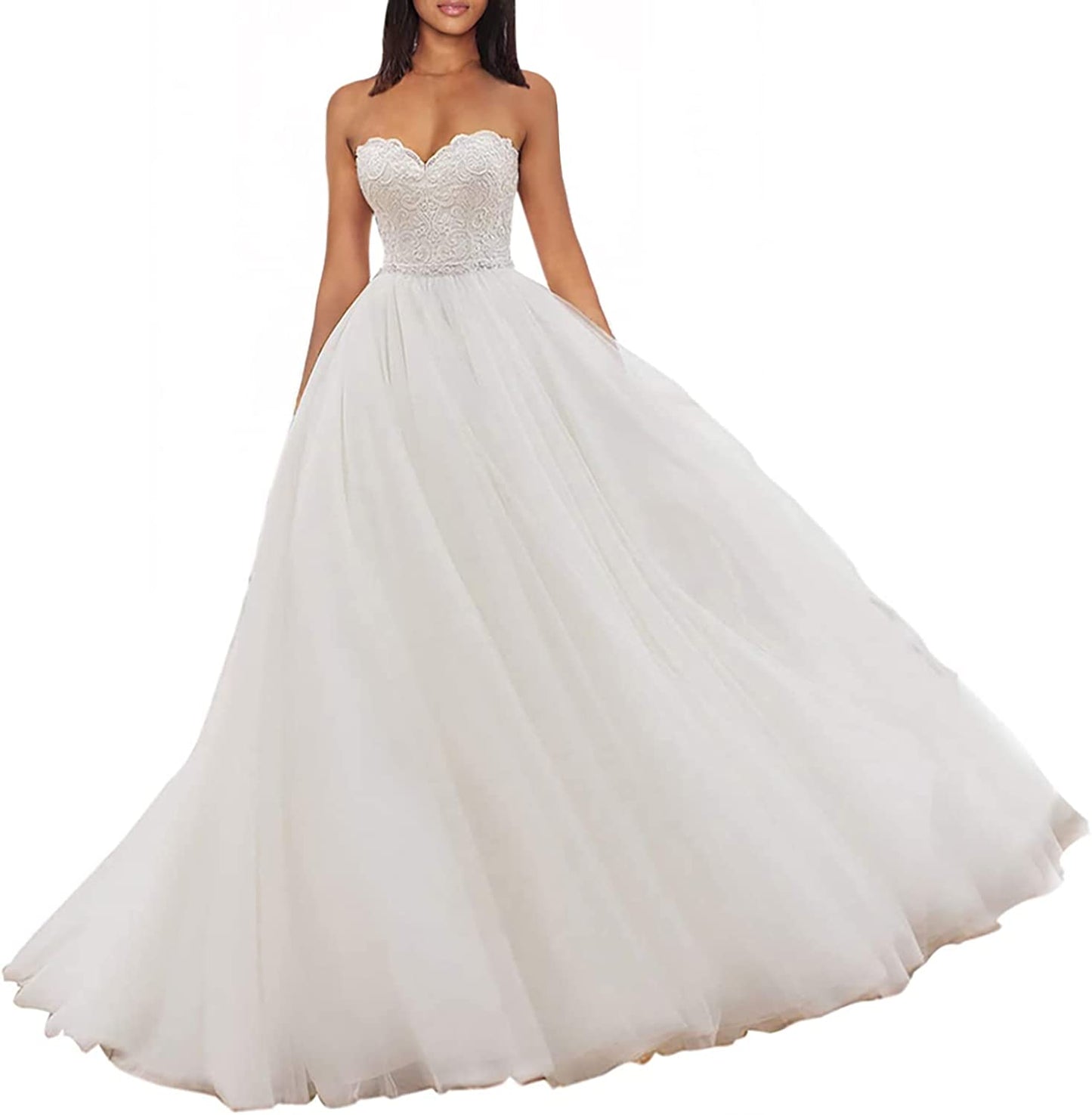 Lace Train Wedding Dress for Bride Aline Applique Bride Dress Long Tulle Off Shoulder Strapless