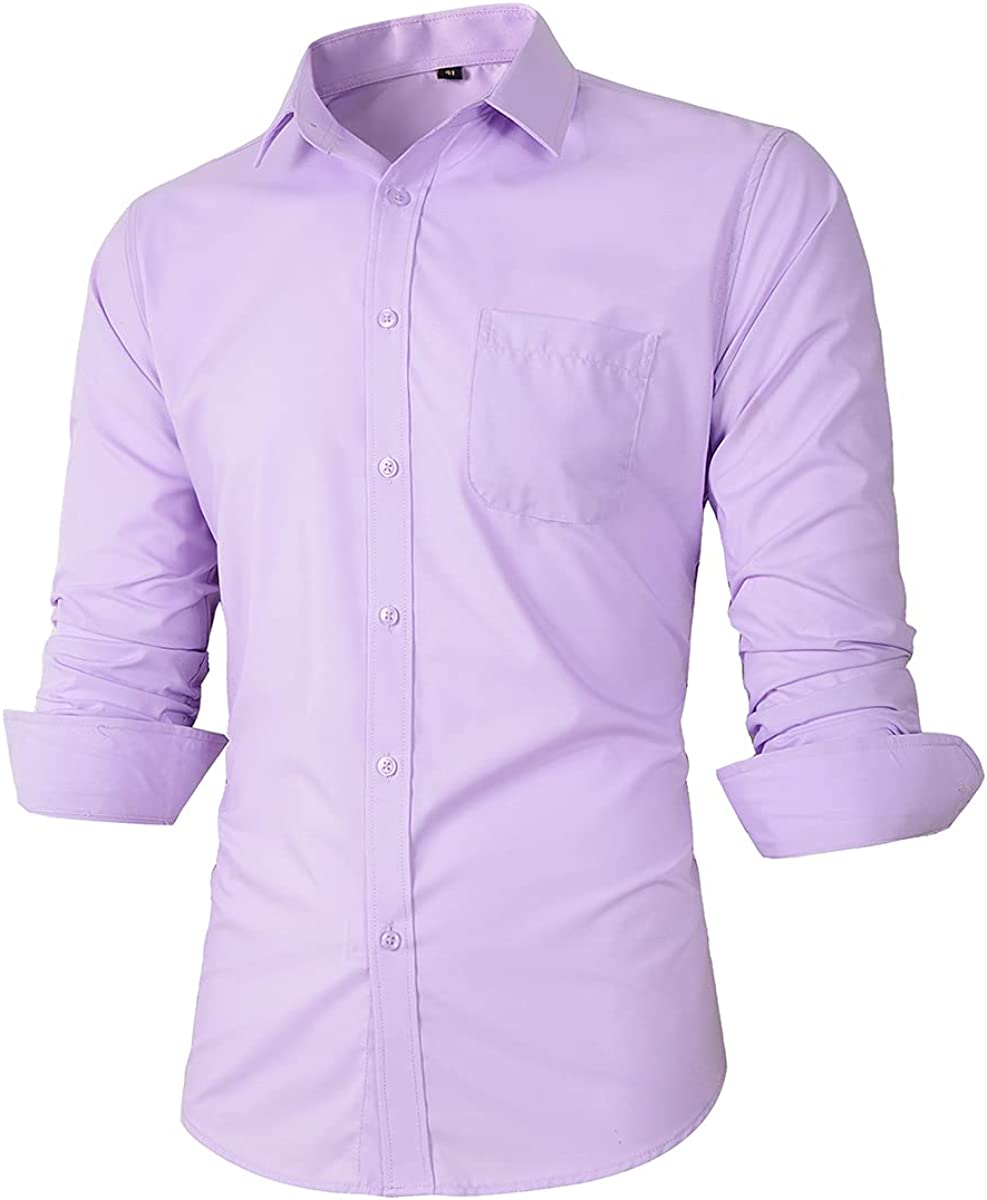 Slim Fit Solid Point Collar Button Down Dress Shirt