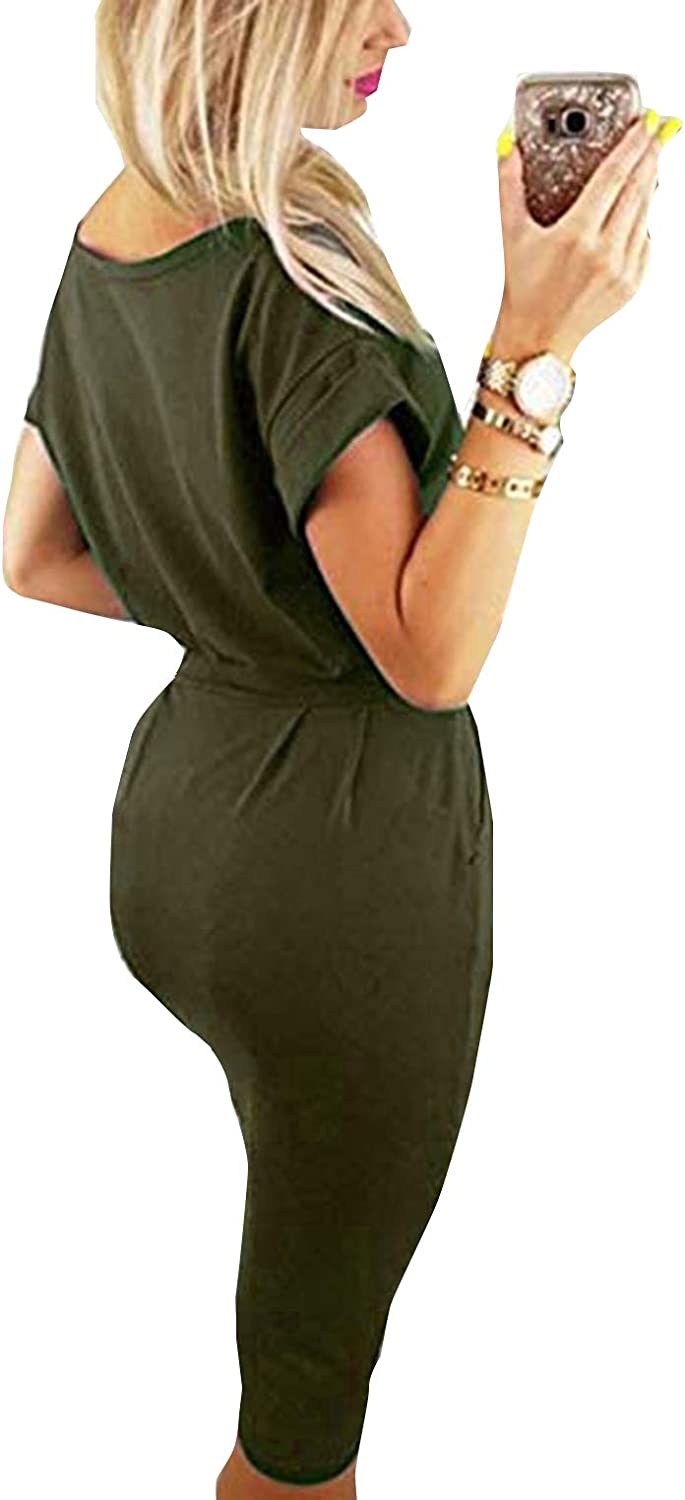 Women's Elegant Short Sleeve Wear to Work Casual Pencil Dress with Belt …