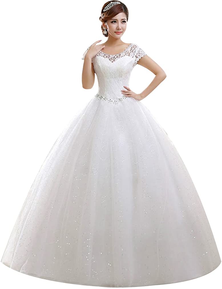 Double Shoulder Floor Length Bridal Gown Wedding Dress Custom Size