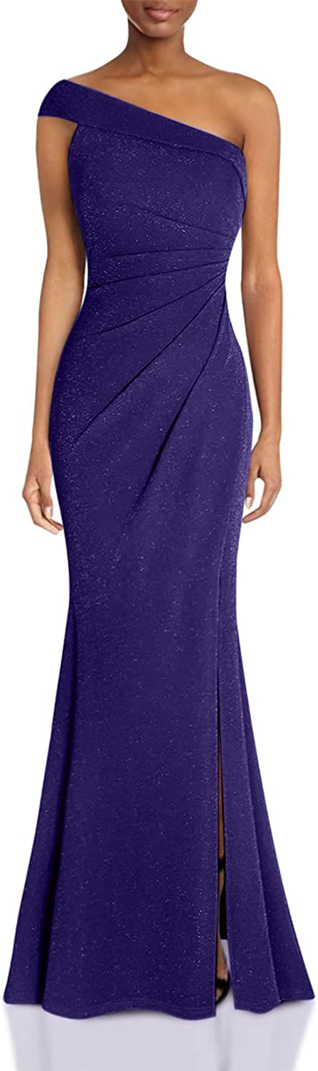 Women's Ruched One Shoulder Side Split Evening Party Dress