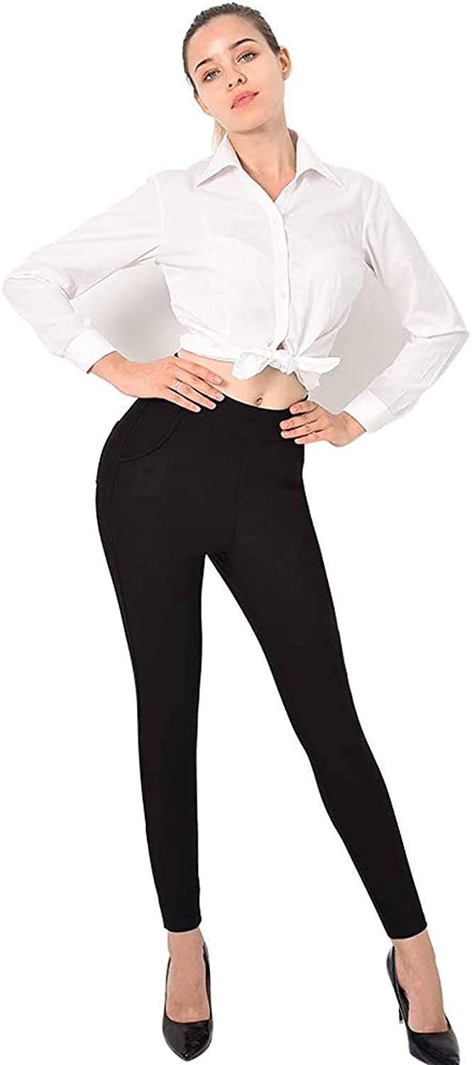 Dress Pants for Women Business Casual Stretch Pull On Work Office Dressy Leggings Skinny Trousers with Pockets