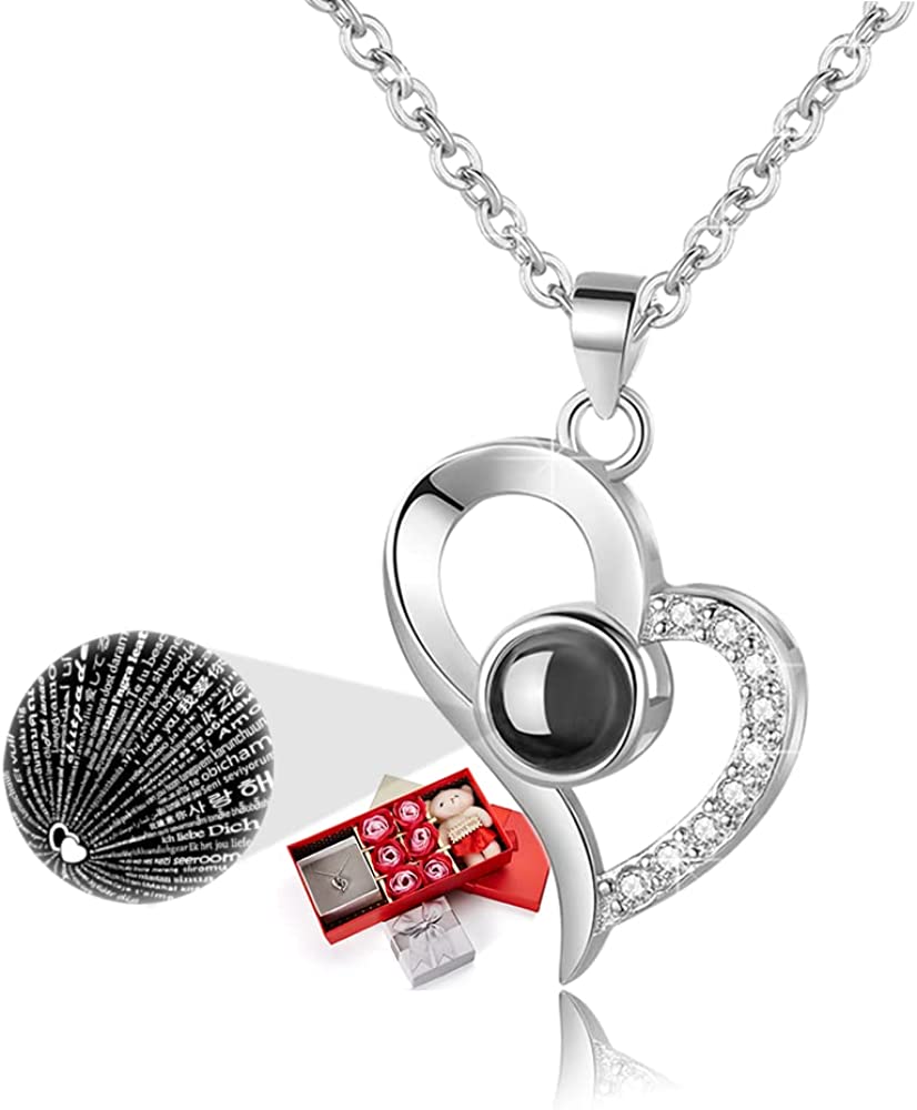 EleShow 925 Sterling Silver I Love You Necklace 100 Languages Necklaces for Women Anniversary Birthday Gifts for Women Girlfriend Her Wife