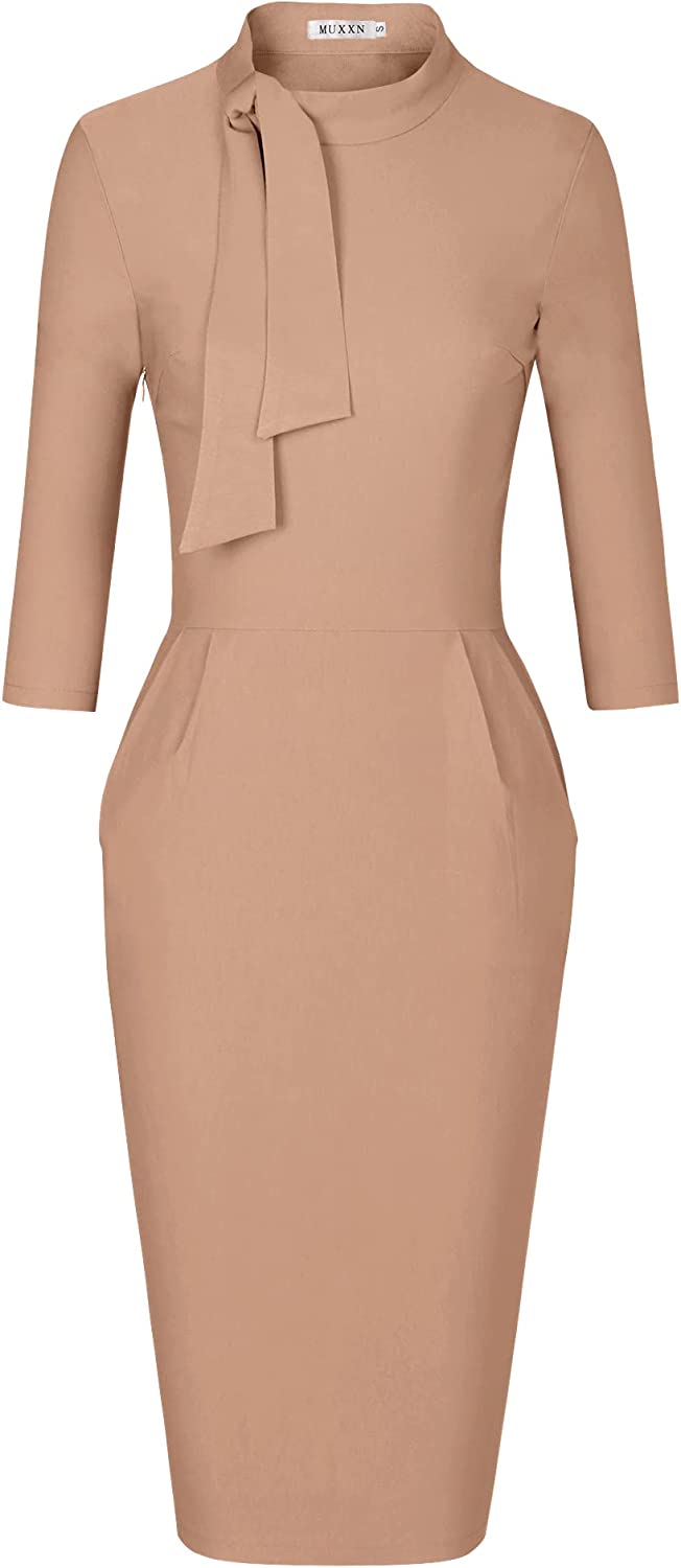Women's Classic Vintage Tie Neck Formal Cocktail Dress with Pocket