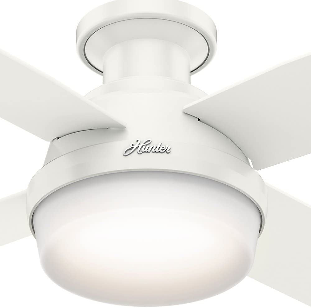 Hunter Fan Dempsey Low Profile Indoor Ceiling Fan with LED Light and Remote Control, Metal, Fresh White, 44 Inch