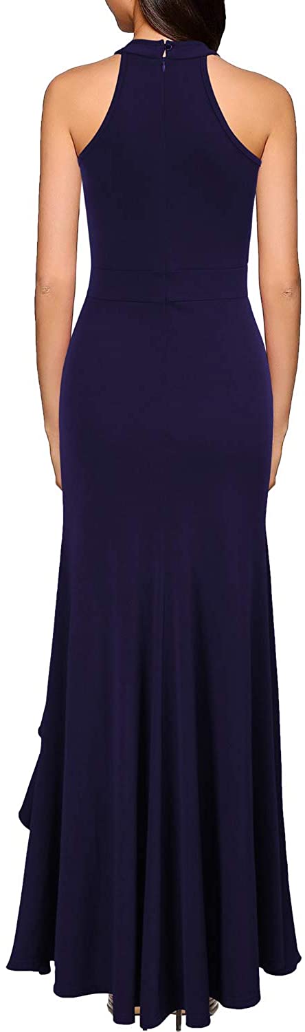 Women's High Neck Split Bodycon Mermaid Evening Cocktail Long Dress