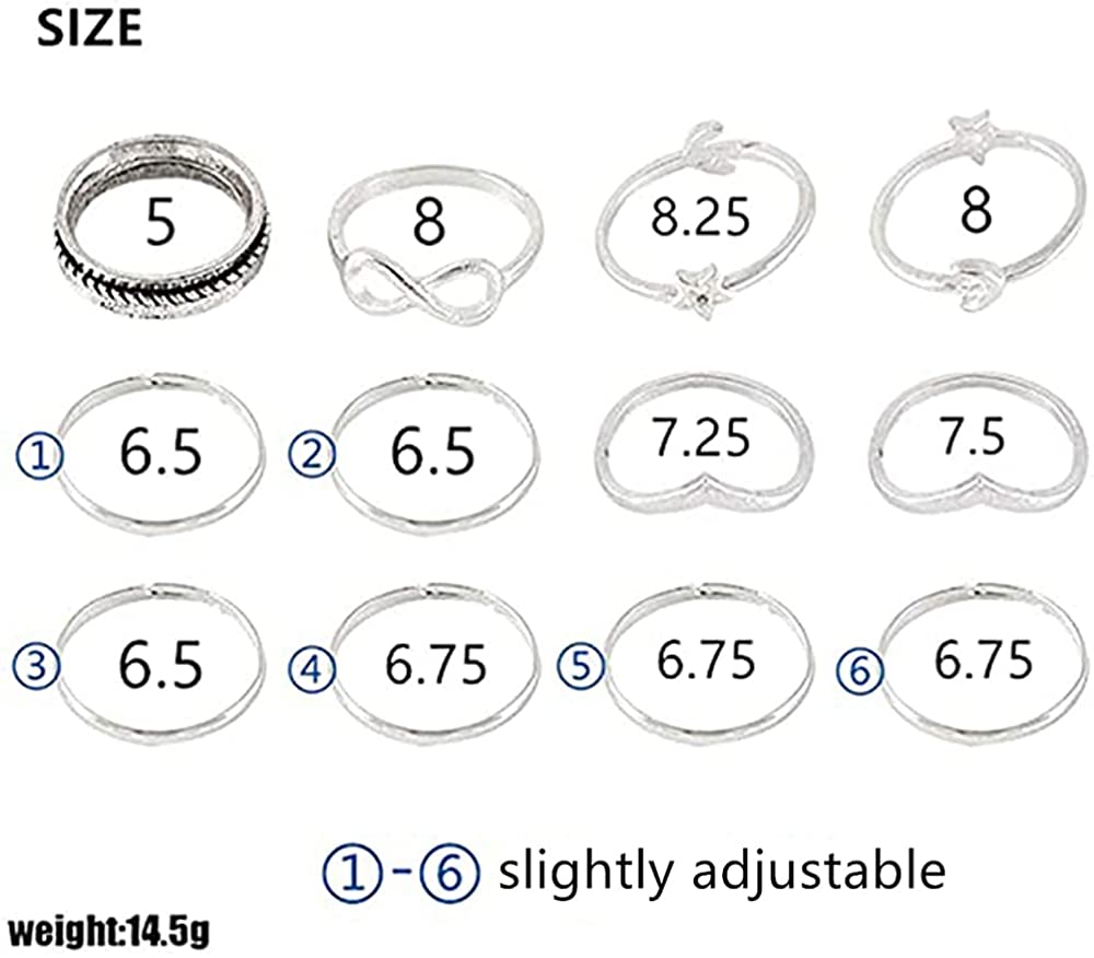 Women 12pcs Rings Silver Rings for Teen Girls Women Ring Set Rings Size 5 6 7 8
