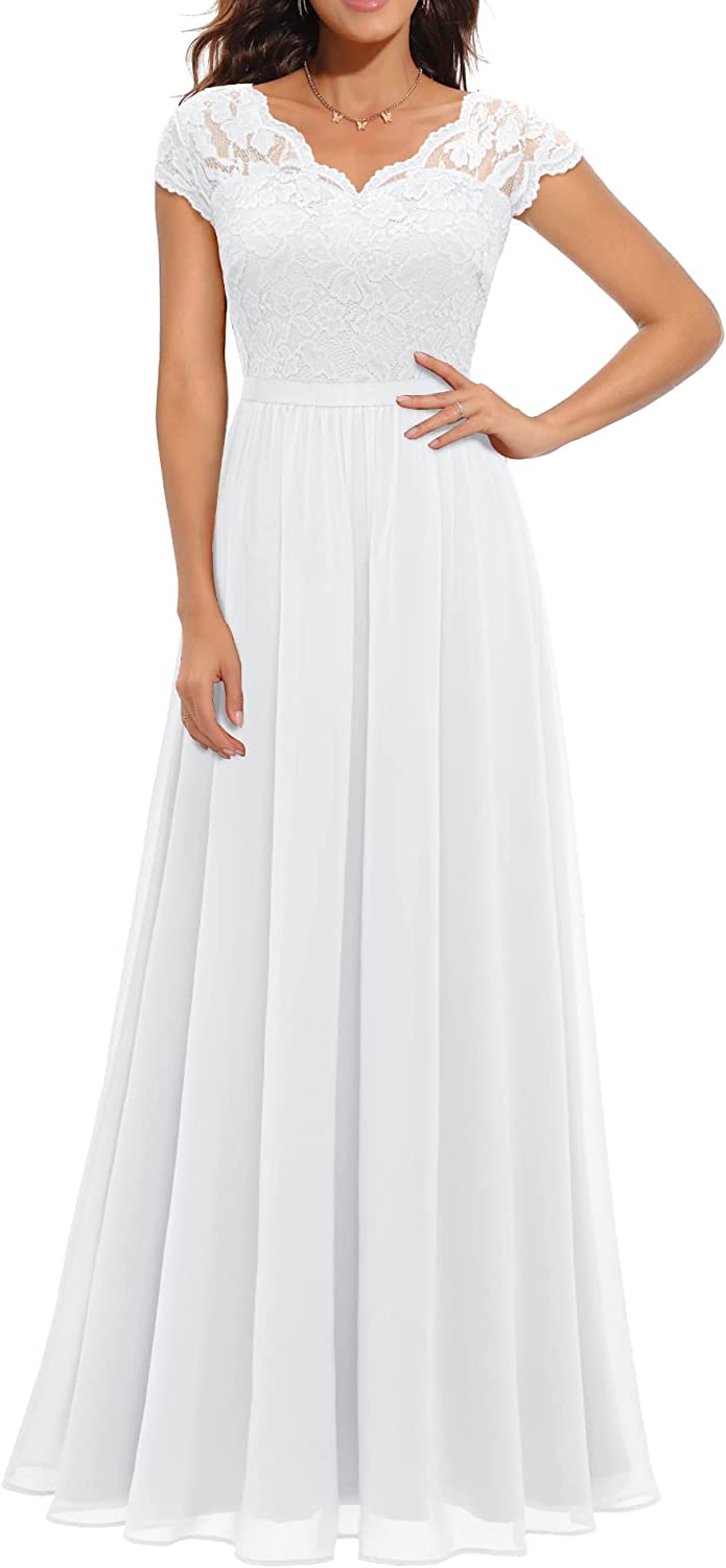 Women's Formal Floral Lace Maxi Dress Evening Party Elegant V-Neck Dresses for Wedding Guest