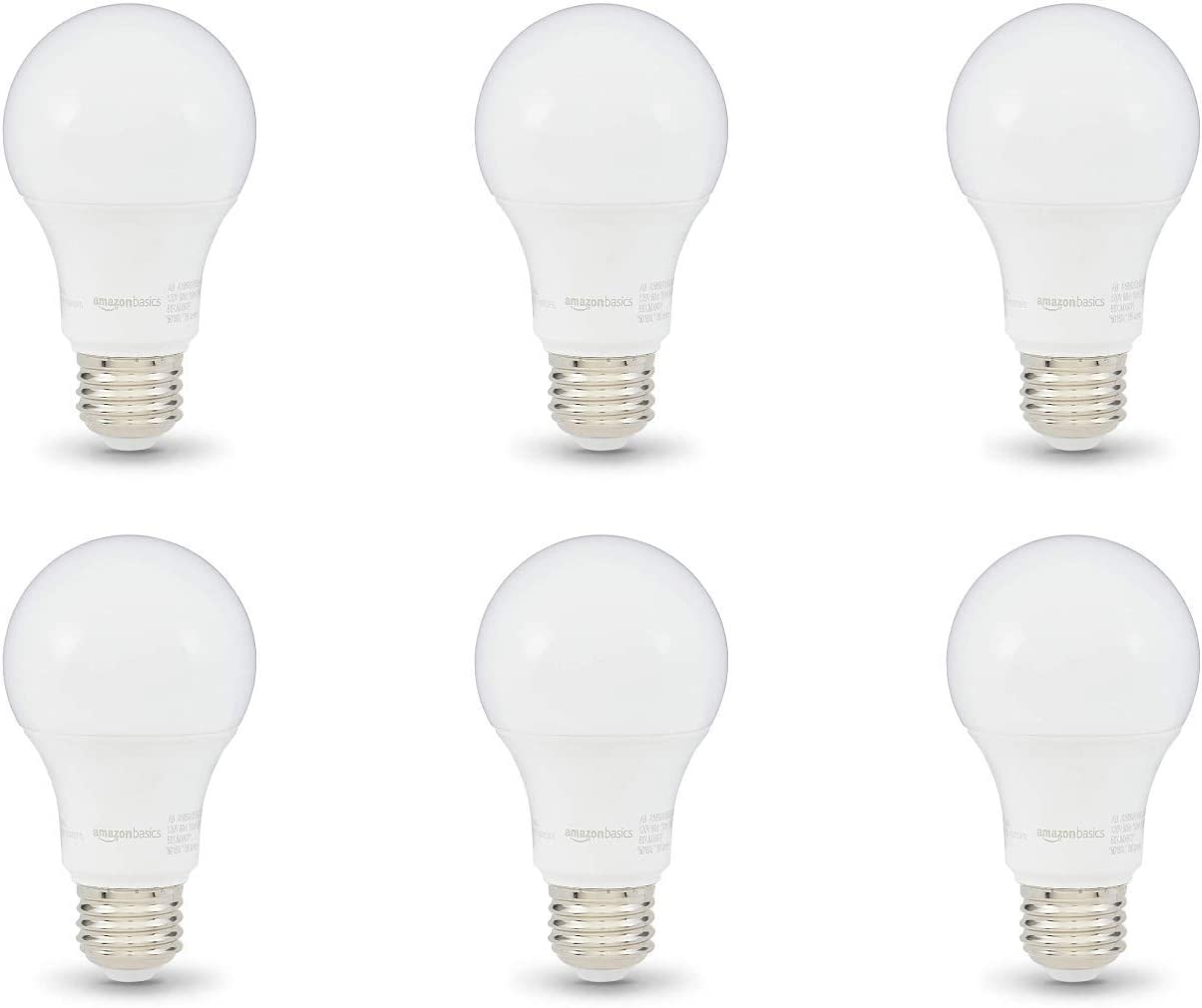 Amazon Basics 60W Equivalent, Soft White, Dimmable, 10,000 Hour Lifetime, A19 LED Light Bulb | 6-Pack