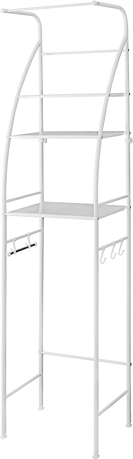 3 Tier Over The Toilet Storage Rack, Bathroom Space Saver Shelf Organizer Over Toilet with Towel Rod (White)