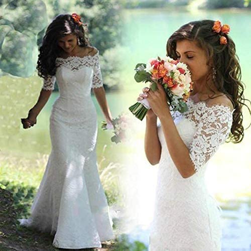 Women's Off The Shoulder Lace Wedding Dresses Half Sleeve Mermaid Bridal Gowns