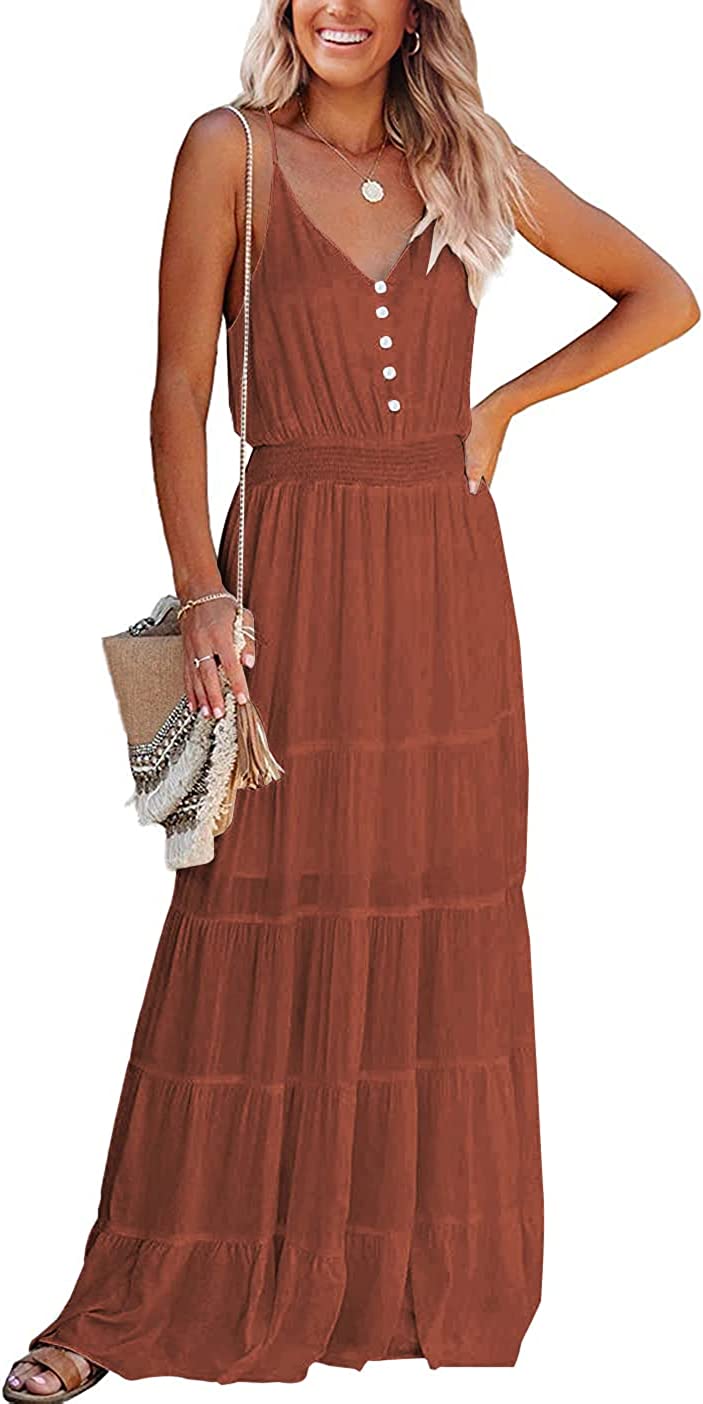 Women's Causal Summer Dress Spaghetti Strap Sleeveless High Waist Beach Long Maxi Dresses