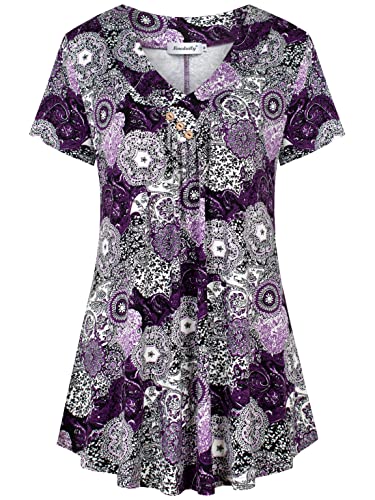 Women's Tunic Summer Short Sleeve Top Loose V Neck Dressy Shirt Blouse
