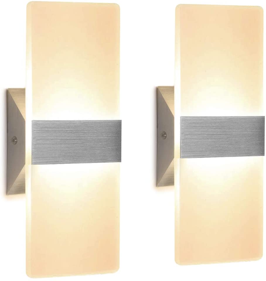 Modern Wall Sconce 12W, Set of 2 LED Wall Lamp Cool White Acrylic Material Hardwired Wall Mounted Wall Lights