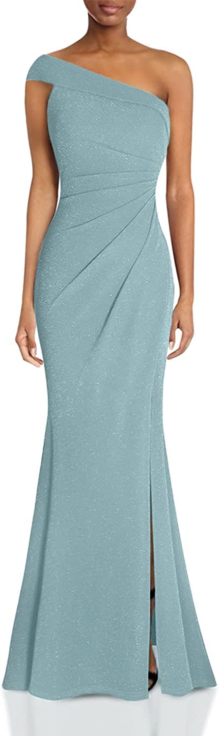 Women's Ruched One Shoulder Side Split Evening Party Dress