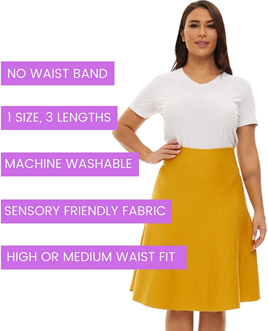Womens Plus Size Comfortable Stretch Long Skirt-Modest No Waistband Year Round Skirts for Women - Knee Length