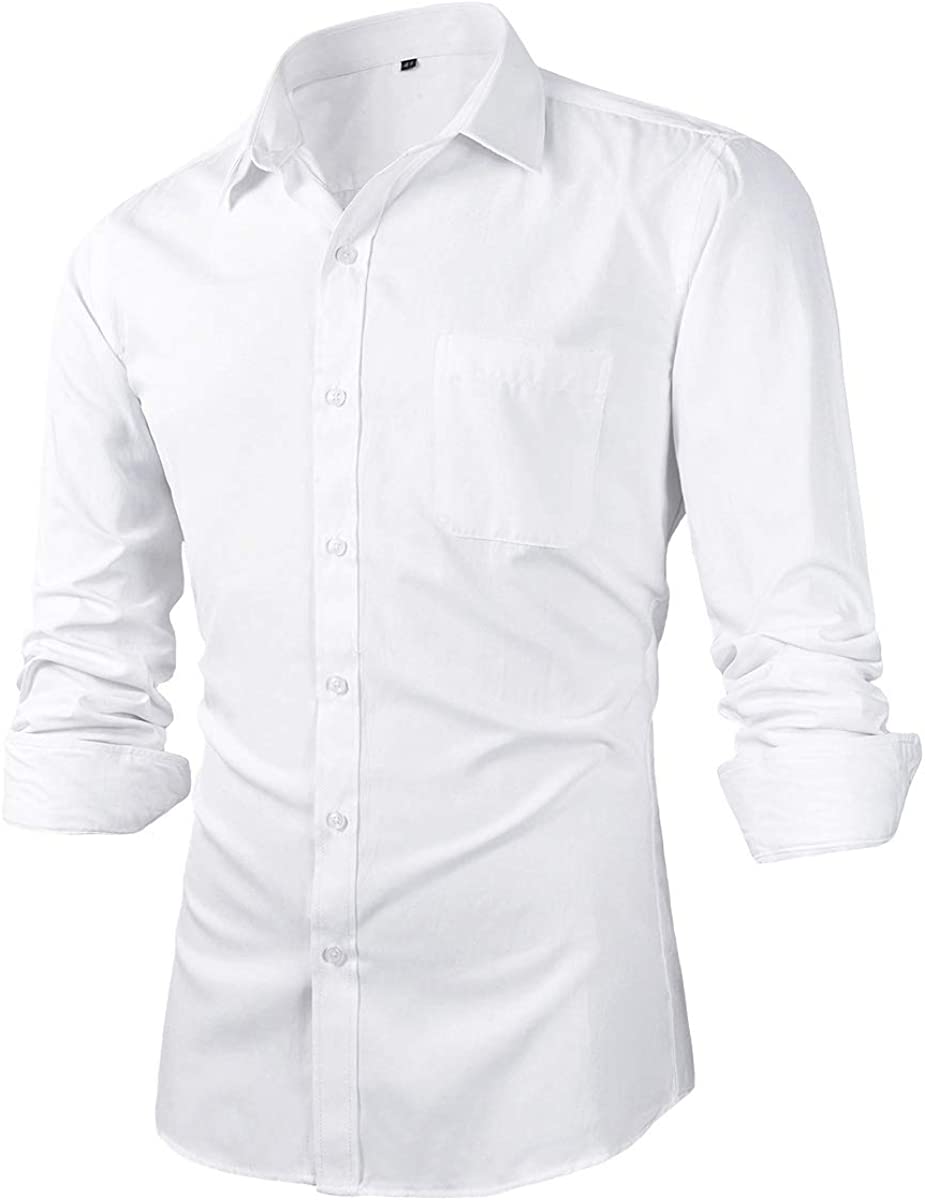 Slim Fit Solid Point Collar Button Down Dress Shirt