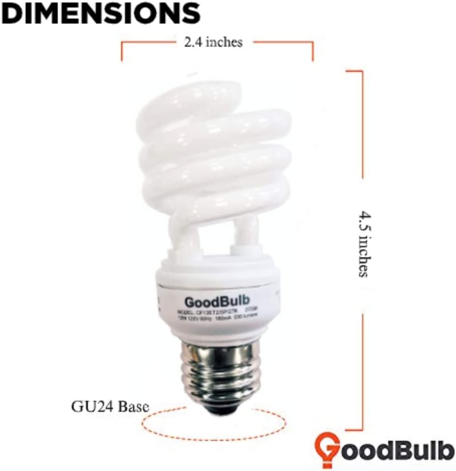 13 Watt Compact Fluorescent Bulb - Warm White Light Bulb - Ultra Mini Spiral CFL Light Bulbs - 2700K - E26 Base - 2 Pack - GoodBulb