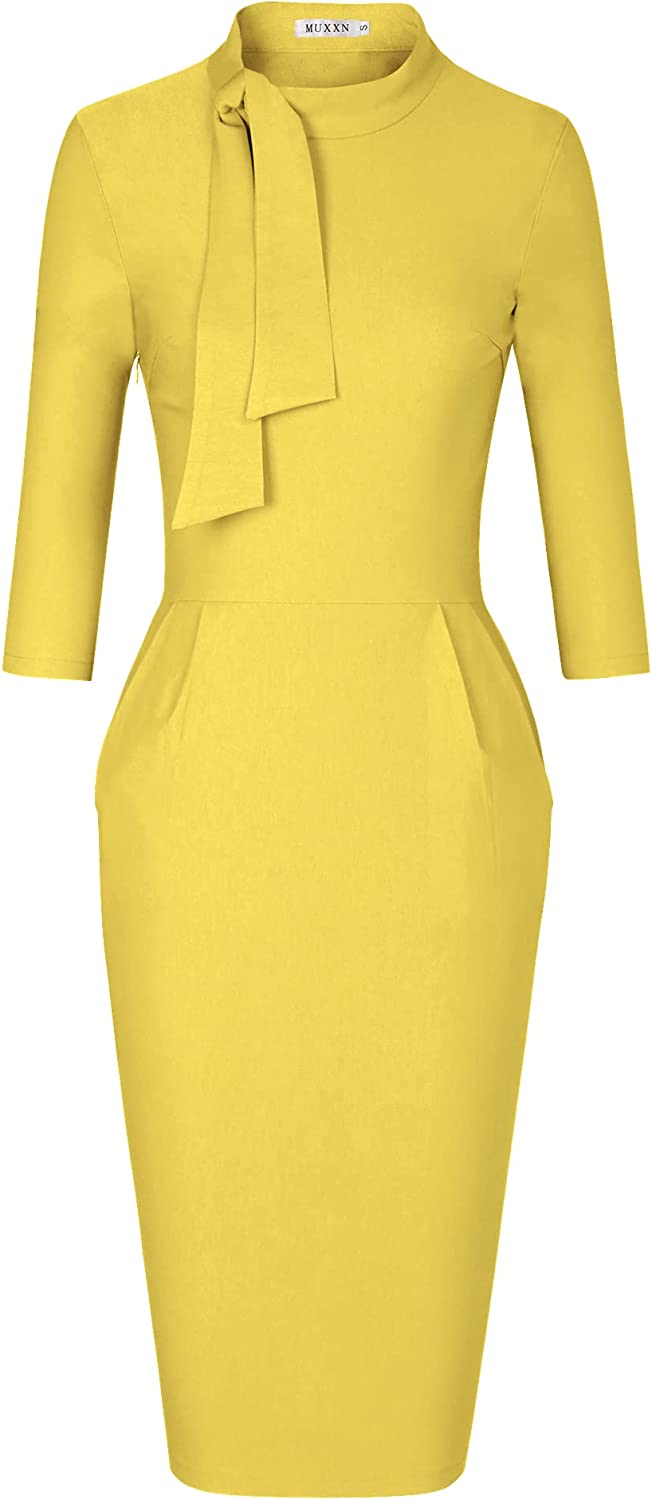 Women's Classic Vintage Tie Neck Formal Cocktail Dress with Pocket