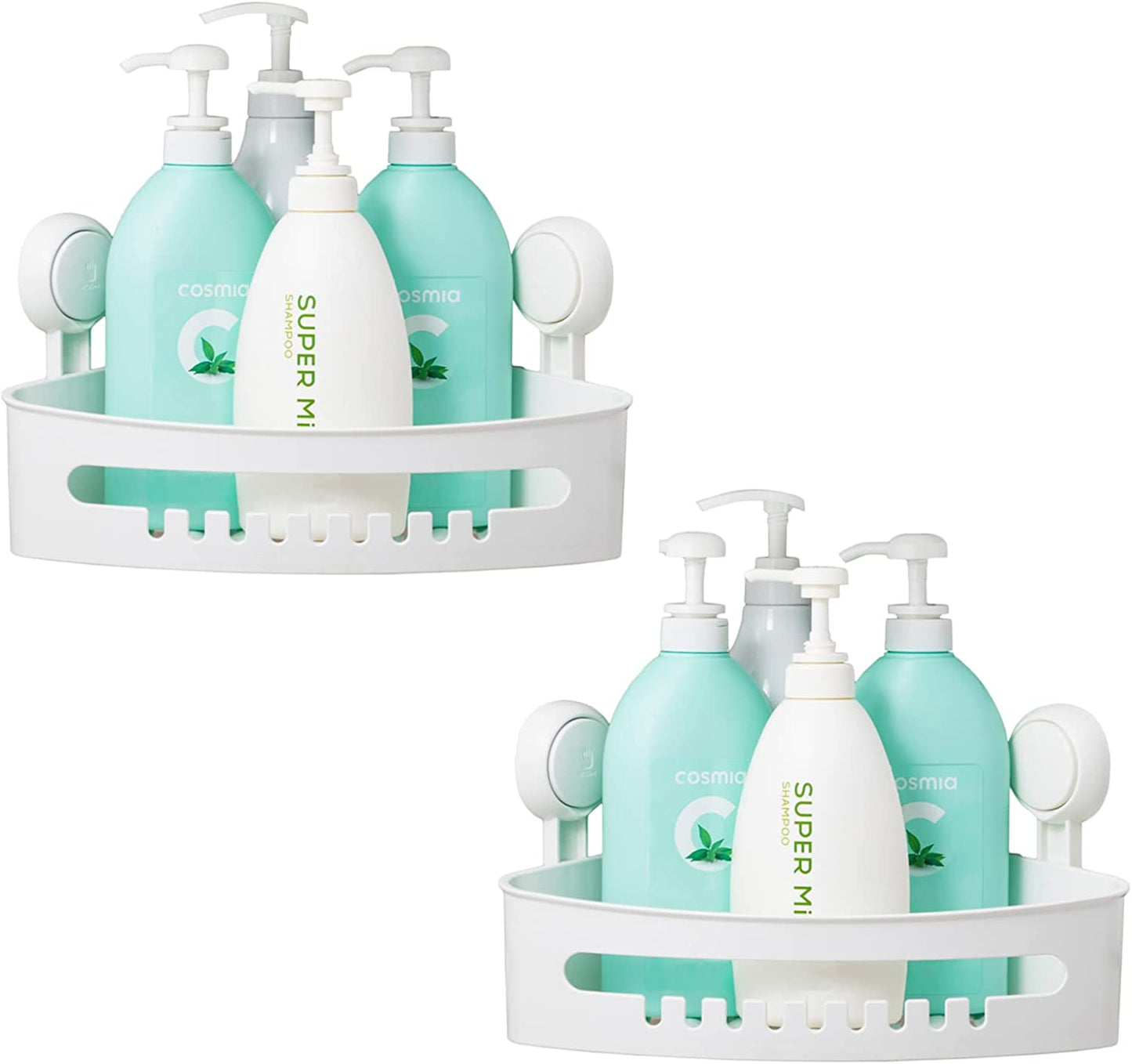 Suction Corner Shower Caddy Corner Shower Shelf Shower Basket Wall Mounted Shower Holder Organizer for Shampoo, Plastic White Shower Suction Caddy for Kitchen & Bathroom, Drill-Free Removable