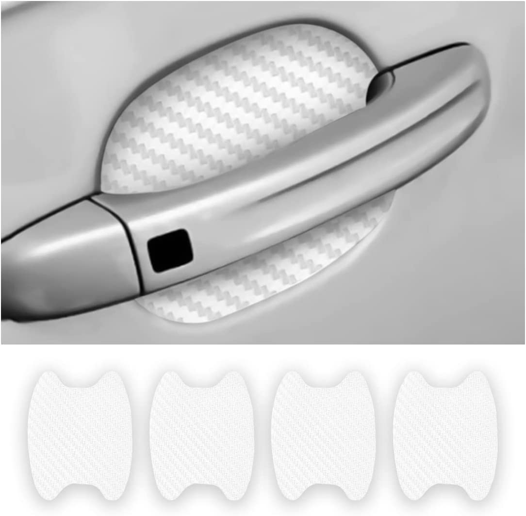 4PCS Car Door Handle Sticker, Carbon Fiber Anti-Scratches Car Door Cup Protector, Non-Marking Auto Door Handle Protective Film, Universal for Most Car Handles (Black)