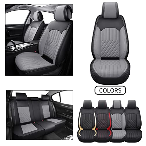Automotive Seat Covers Universal Fit for Most Cars, Truck SUV Van Murano Forester Rogue Passat Fusion Clarity, Waterproof Non-Slip Faux Leather, 2PCS Front, Black-Gold