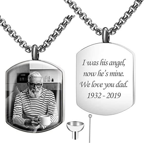 Personalized Custom Engraving Photo & Text Cremation Jewelry Urn Necklace for Ashes Keepsake Memorial Pendant