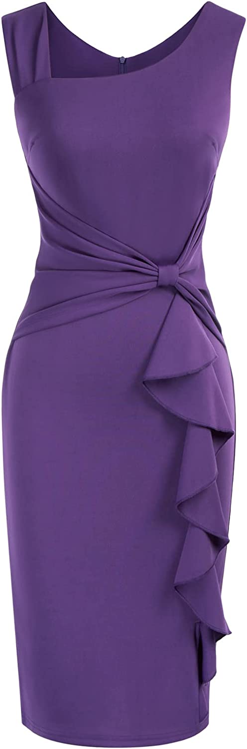 Women's Vintage 1950s Sleeveless Ruched Business Pencil Sheath Dress Formal Cocktail Party Dress