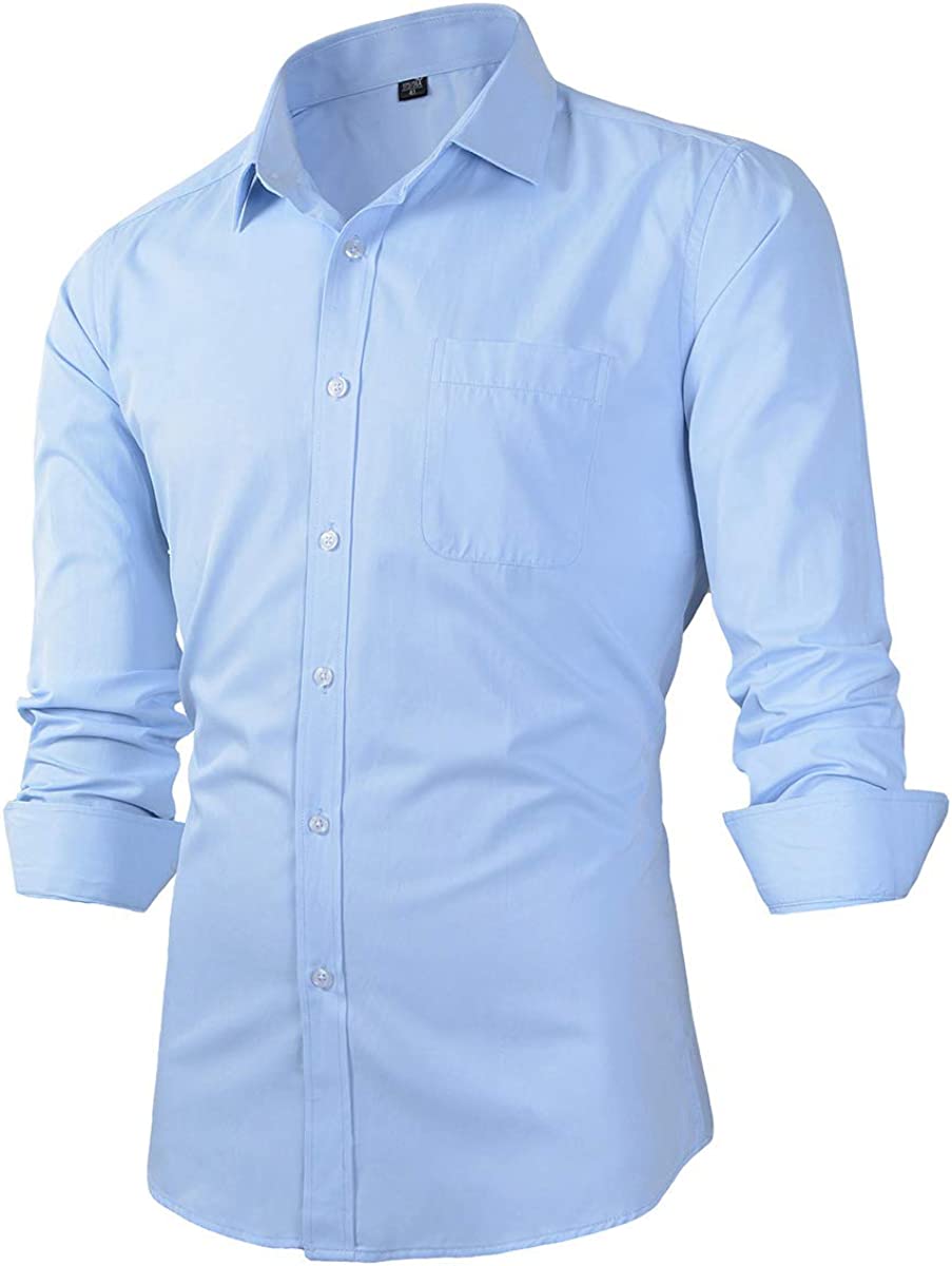 Slim Fit Solid Point Collar Button Down Dress Shirt