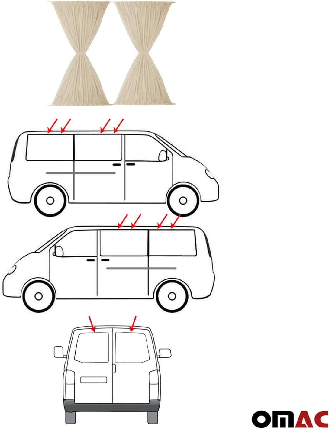 Car Side Window Sun Shades Van Curtain Kit Fits Ram Promaster 2006-2022 Long Wheelbase / Barn Door | UV Protection Curtain Vehicle Slidable Retractable 14 pcs (Double Sliding Door, Beige)