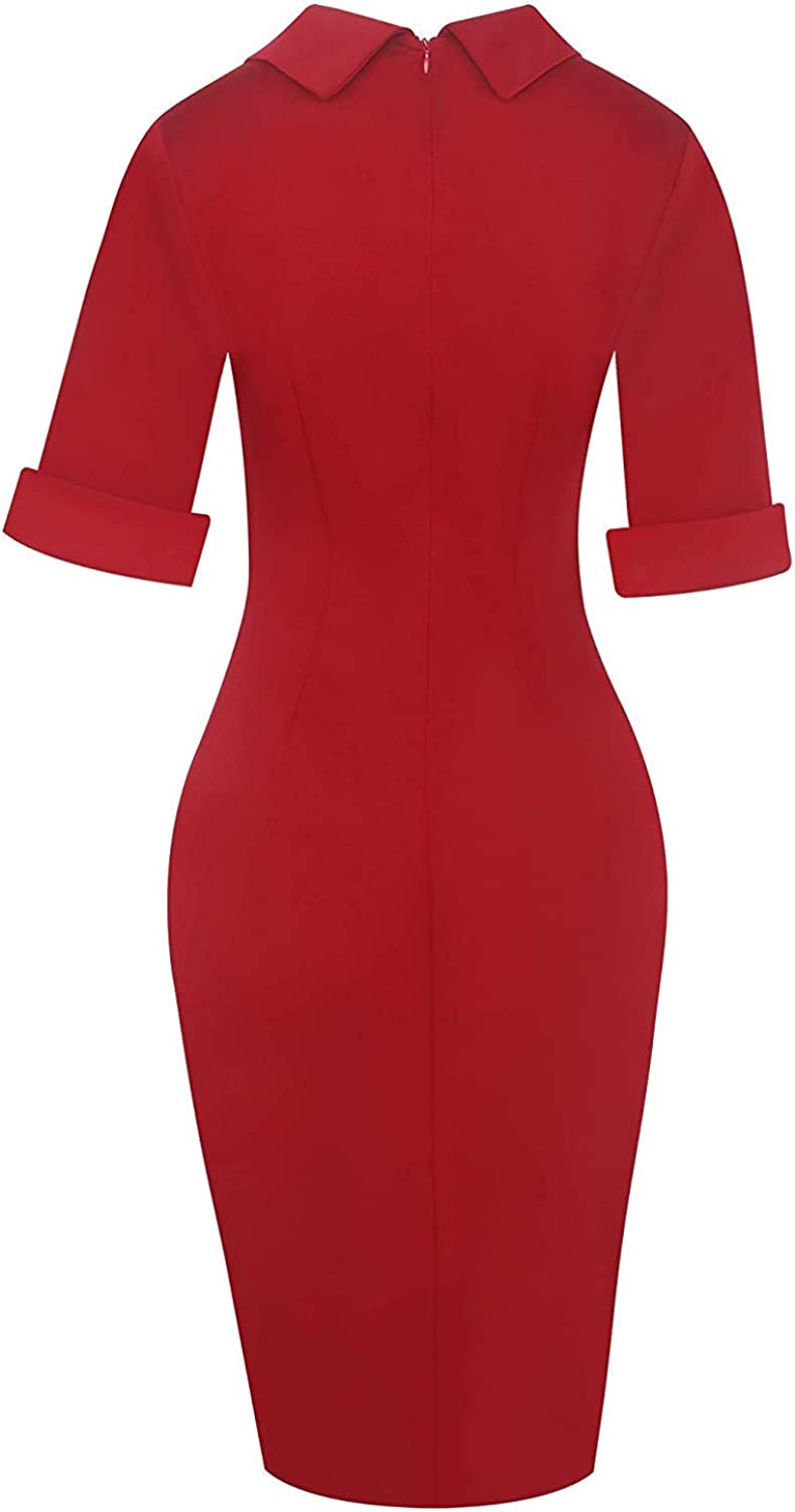 Women's Retro Bodycon Knee-Length Formal Office Dresses Work Pencil Dress OX276