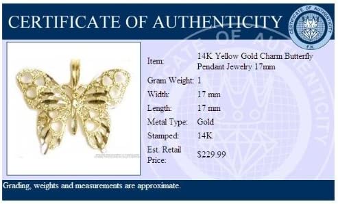 14K Yellow Gold Charm Butterfly Pendant Jewelry 17mm