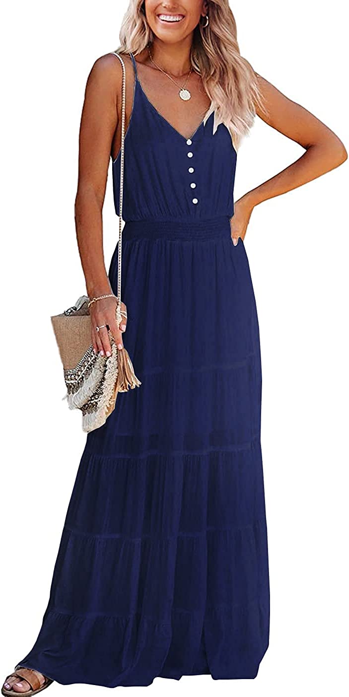 Women's Causal Summer Dress Spaghetti Strap Sleeveless High Waist Beach Long Maxi Dresses