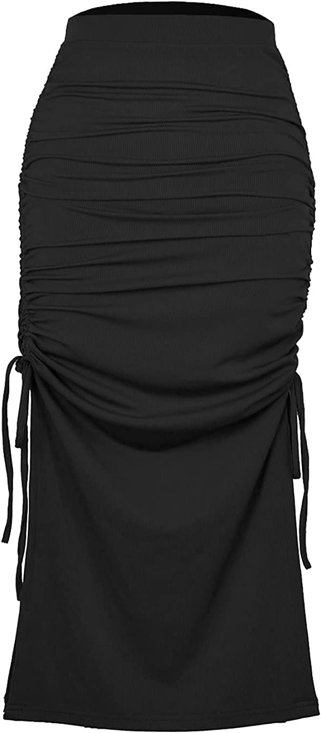 Women's Sexy High Waist Split Midi Skirts Adjust Drawstring Side Maxi Skirts