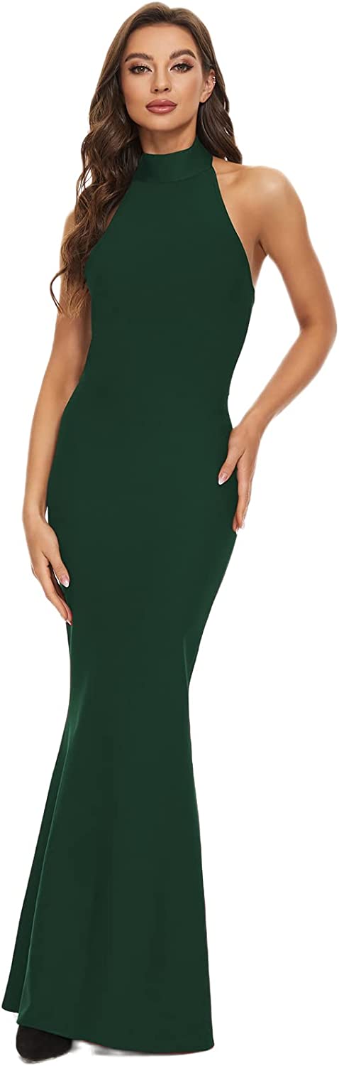 Women's Sleeveless V Neck Split Bandage Long Wedding Guest Evening Party Formal Dress