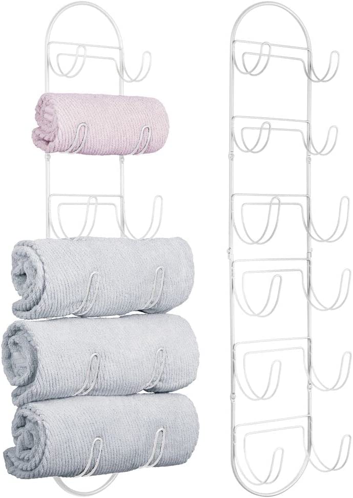 mDesign Steel Wall Mount Towel Rack with 6 Compartments - Towel Holder and Towel Storage Shelf Organizer for Bathroom, Powder Room - Concerto Collection - 2 Pack - Soft Brass