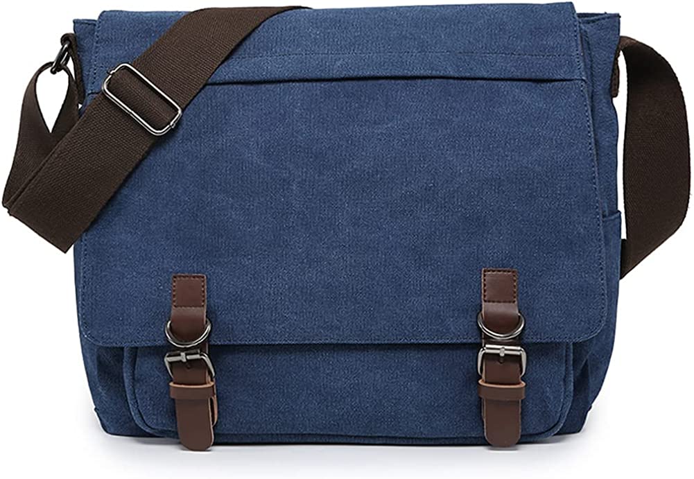 Large Vintage Canvas Messenger Shoulder Bag Crossbody Bookbag Business Bag for 15inch Laptop