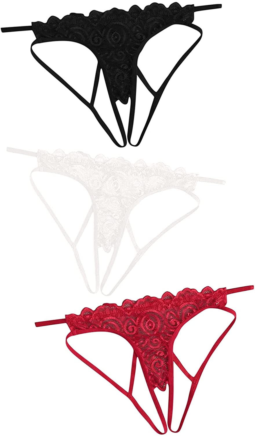 Women’s Sexy Panties,Lace Thongs G-String See Through Underwear Cotton Seamless Lace Thongs Gift for Valentine 2/3-Pack