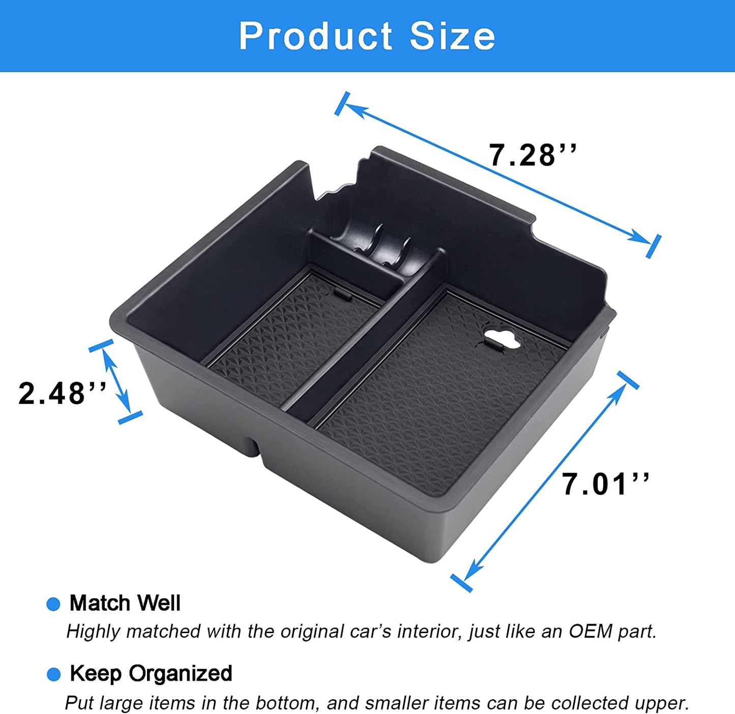 Compatible with 2019 2020 2021 2022 Ford Ranger Center Console Organizer ABS Plastic Material Armrest Box Insert Tray Accessories-Black