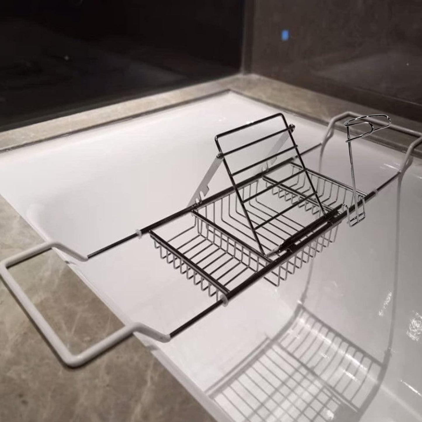 Insputer Stainless Steel Bathtub Caddy Tray, Expandable Bath Tub Tray Racks Shower Organizer for Luxury Bathroom with iPad Book Holder&Removable Wine Glass Holder Bath Accessories