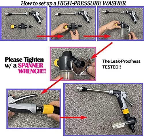 Car Wash Kit with 50ft Expandable Garden Hose, Bubble Gun,Metal High Pressure Gun, Microfiber Car Wash Mop, Car Water Scraper, 3/4" Solid Brass Connector, All in One